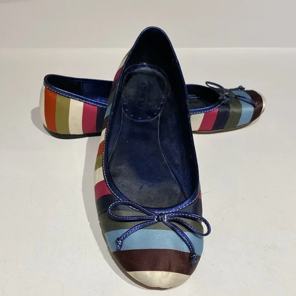 Coach Ballet Flats Silk Striped Legacy Stripe Womens Preppy Shoes - 8.5 - Picture 9 of 9